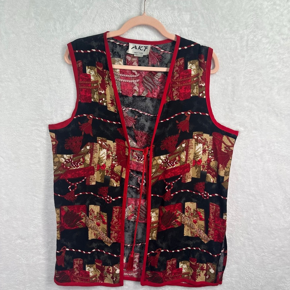 Vintage AKF New York Vest Women S/M  Abstract Tassel Tie Front Made in USA
